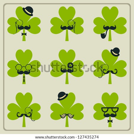 St Patricks day mustached shamrock set