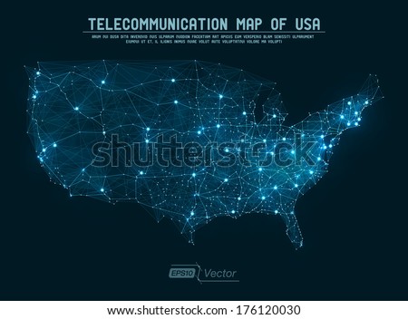 Abstract telecommunication network map - USA Detailed EPS10 vector design - organized layers