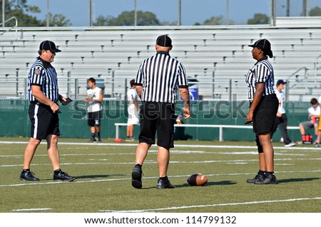 CUMMING, GA/USA - SEPTEMBER 22: Unidentified officials during a football game September 22, 2012 in Cumming GA. North Forsyth vs Lakeside.