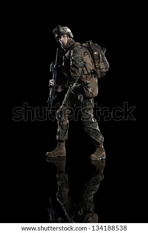 U.S. military marine. Studio shooting. Turn left. with reflections. With alpha channel - in my gallery