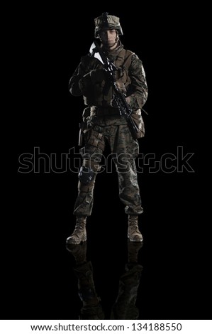 U.S. military marine. Studio shooting. frontal pose. with reflections. With alpha channel - in my gallery