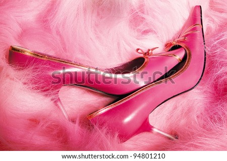 sexy image with pink shoes on soft carpet