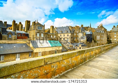 Saint Malo city walls and houses. Brittany, France, Europe.