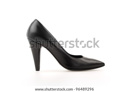 High Heel Pump Black Shiny Leather Women Shoe. Side View Isolated On ...