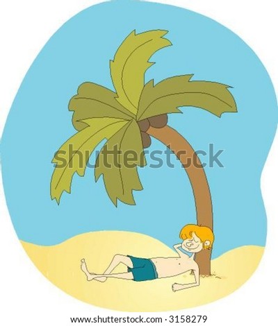 Kid Relaxing Under Palm Tree - See My Portfolio For More Great Vectors ...