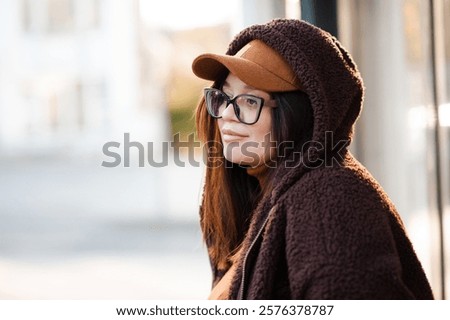 Similar – Image, Stock Photo Woman with hood outdoor