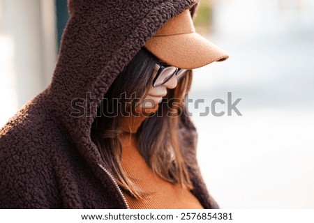 Similar – Image, Stock Photo Woman with hood outdoor