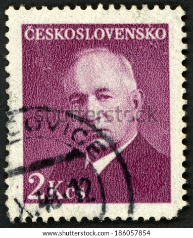 CESKOSLOVENSKO - CIRCA 1948: post stamp printed in Czech shows portrait of second Czechoslovakia president Edvard Benes (leader, minister, diplomat), Scott 341 A125 2k plum purple, circa 1948