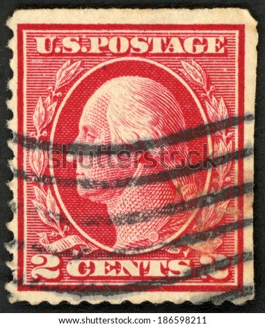 UNITED STATES OF AMERICA - CIRCA 1908: vintage post stamp printed in US shows George Washington (1732-1799) first president of US, Scott 332 A139 2c red, circa 1908