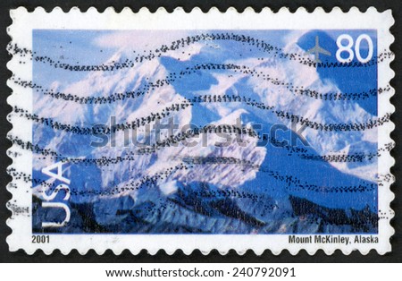 UNITED STATES OF AMERICA - CIRCA 2001: air post international stamp printed in USA shows North America mountain McKinley (Denali), Alaska; scenic American landscapes; Scott C137 AP108 80c; circa 2001