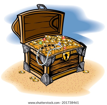 Treasure Chest Full Of A Bounty Of Coins And Jewels Stock Vector ...