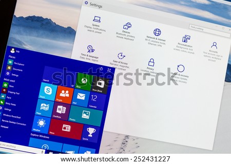 Bucharest, Romania - February 13,2015: Photo of Windows 10 technical preview running in a virtual machine on a pc screen. Win10 is the new version of Windows OS; it is set for release in 2015.