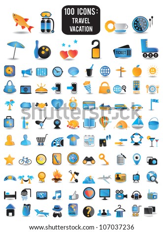 100 detailed icons for travel vacation recreation - vector icons