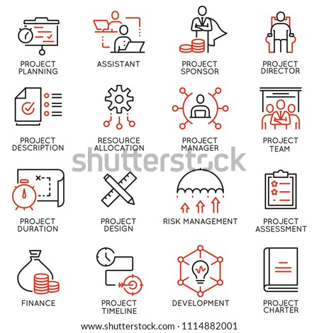 Vector set of linear icons related to project management. Mono line pictograms and infographics design elements - part 2