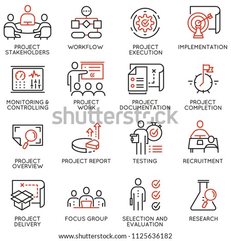 Vector set of linear icons related to project management. Mono line pictograms and infographics design elements - part 3