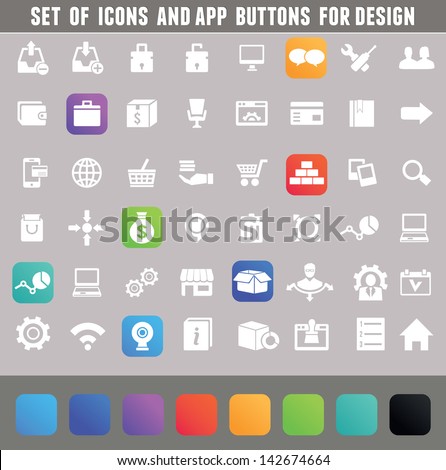 Set of icons and app buttons for design - vector icons