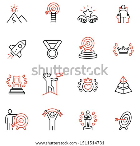 Vector set of linear icons related to leadership development, assertiveness, empowerment, skills. Mono line pictograms and infographics design elements - 2