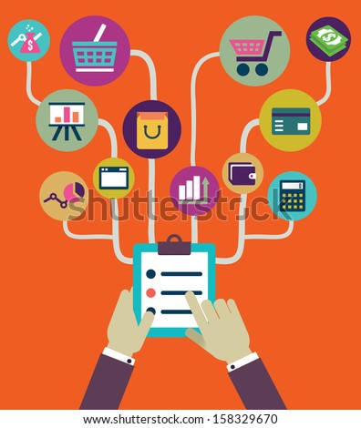 Management of business and payment. Flat style - vector illustration