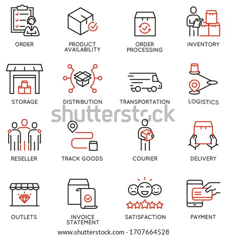 Vector Set of Linear Icons Related to Tracking Order, Shipping and Experess Delivery Process. Mono line pictograms and infographics design elements 