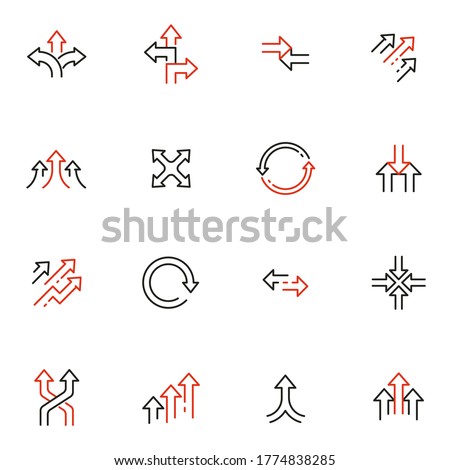 Vector Set of Linear Icons Related to arrow, direction, progress and path. Mono Line Pictograms and Infographics Design Elements