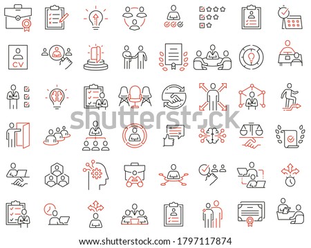 Vector Set of Linear Icons Related to Recruitment, Career Progress and Personal Development. Mono Line Pictograms and Infographics Design Elements

