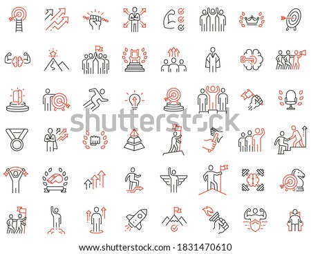 Vector Set of Linear Icons Related to Human Resource, Leadership Traits, Striving for Development, Career Progression and Self-Realization. Mono Line Collection Icons and Infographics Design Elements Stock foto © 
