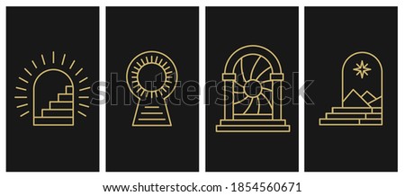 Entrance and Portal for Self-realization. Individuation, Opening up New Horizons, Knowing Yourself, Ego. Vector abstract sign and logo in linear minimal style - part 2