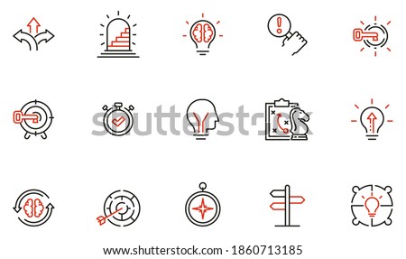 Vector Set of Linear Icons Related to Decision-Making Process, Problem Solving, Need to Choose. Mono Line Pictograms and Infographics Design Elements