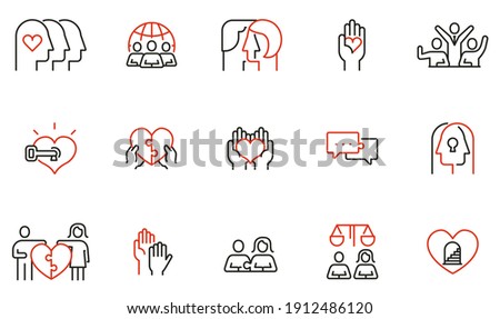Vector Set of Linear Icons Related to Harmony to Relationships, Interaction, Joint Development and Equality. Mono Line Pictograms and Infographics Design Elements - part 1 Сток-фото © 