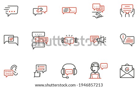 Vector Set of Linear Icons Related to Communication, Message, Consultation Service, Group Chat and Conversation. Mono line pictograms and infographics design elements