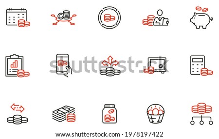 Vector Set of Linear Icons Related to Budget Balance, Finance Planning and Management. Mono Line Pictograms and Infographics Design Elements Foto d'archivio © 