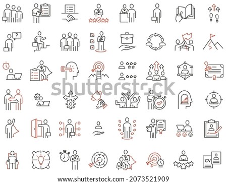 Vector Set of Linear Icons Related to Recruitment, Career Progress and Personal Development. Mono Line Pictograms and Infographics Design Elements - part 2

