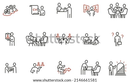 Vector Set of Linear Icons Related to Remote Work, Find a Job, Employment, Freelance and HR. Mono Line Pictograms and Infographics Design Elements - part 3 Stock foto © 