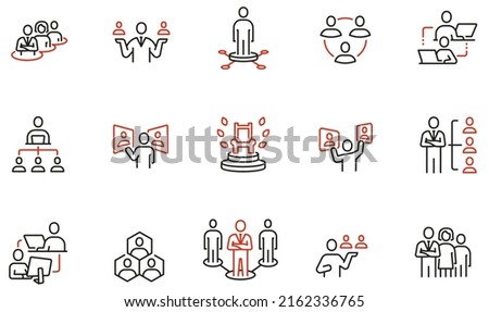 Vector Set of Linear Icons Related to Hierarchy, Enterprise Management Subordinate Structure, Human Resource Management. Mono Line Pictograms and Infographics Design Elements ストックフォト © 