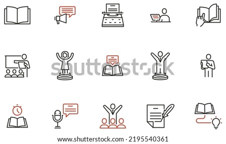 Vector Set of Linear Icons Related to Storytelling, Motivation Story and Persuasiveness. Mono line pictograms and infographics design elements Сток-фото © 