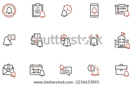 Vector Set of Linear Icons Related to Notification, Reminder and Bell. Mono Line Collection Icons and Infographics Design Elements
