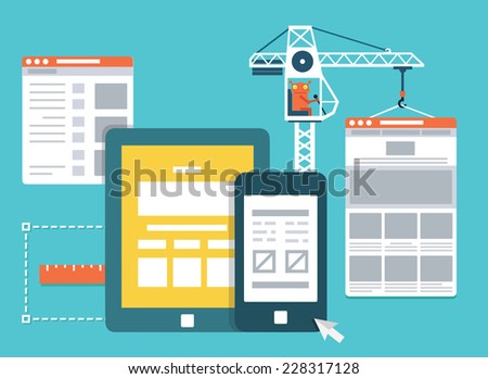 Process of creating site. Development skeleton framework of a website - vector illustration