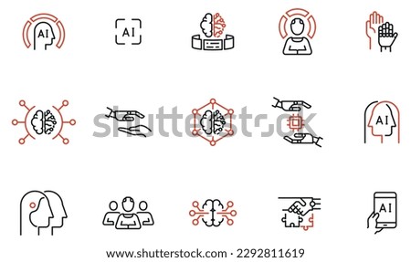 Vector Set of Linear Icons Related to Artificial Intelligence and Neural Network. Human interactive tech interaction. Mono Line Pictograms and Infographics Design Elements