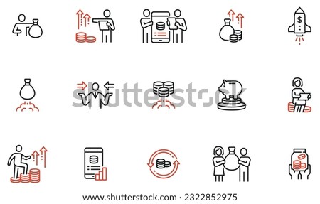 Vector Set of Linear Icons Related to Business investment, Trade Service, Investment Strategy and Finance Management. Mono Line Pictograms and Infographics Design Elements - part 4