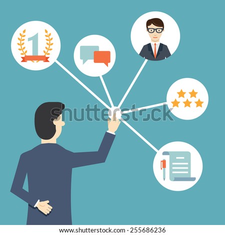 Customer Relationship Management. System for managing interactions with current and future customers  - vector illustration