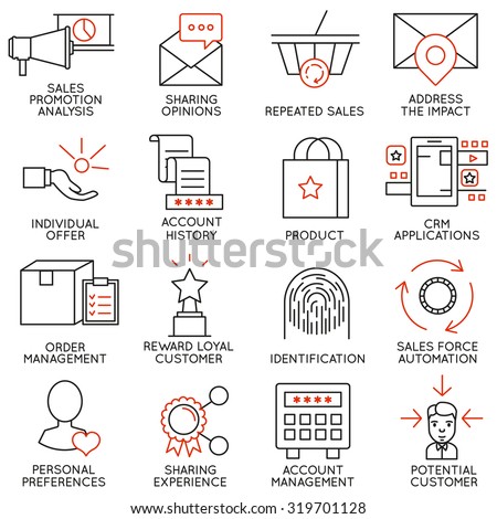 Vector set of 16 icons related to business management, strategy, career progress and business process. Mono line pictograms and infographics design elements - part 14