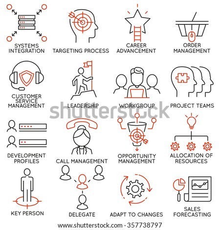 Vector set of 16 icons related to business management, strategy, career progress and business process. Mono line pictograms and infographics design elements - part 36