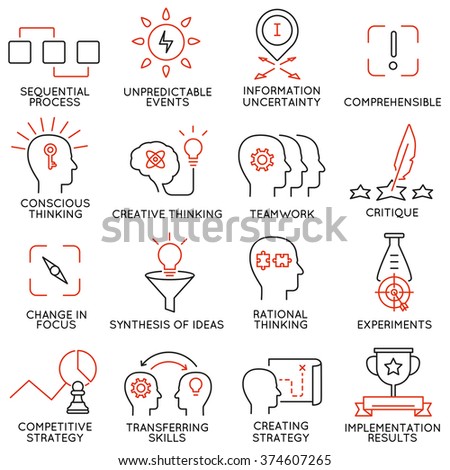 Vector set of 16 icons related to business management, strategy, career progress and business process. Mono line pictograms and infographics design elements - part 42