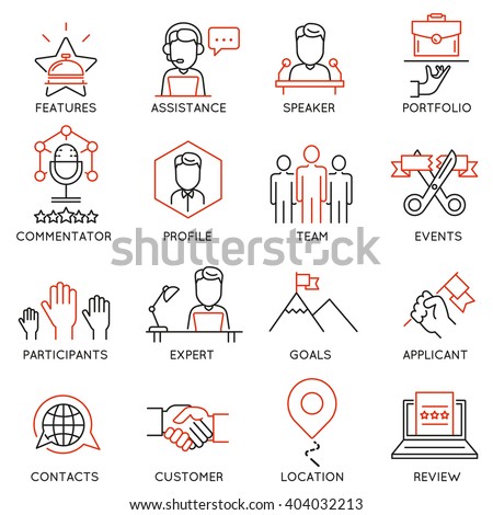 Vector set of 16 icons related to business management, strategy, career progress and business process. Mono line pictograms and infographics design elements - part 50