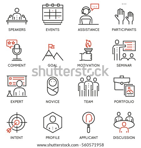 Vector set of 16 linear quality icons related to business management, strategy, career progress and business process. Mono line pictograms and infographics design elements - part 1
