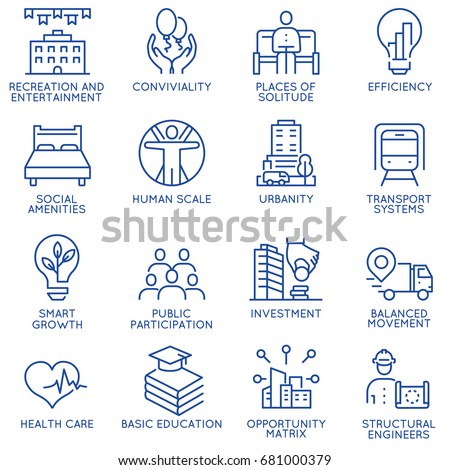 Vector set of thin linear 16 icons related to technology for intelligent urbanism, smart city and urban development. Mono line pictograms and infographics design elements - part 2