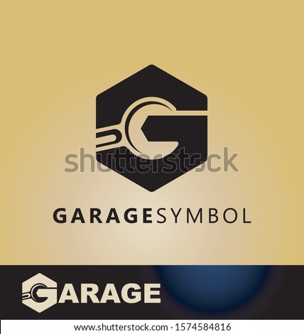 Car garage design logo. Overhaul service vector, sign, symbol or icon. Logo with tool for mechanical service. Car repair maintenance tool for the masters at home.