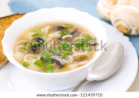 mushroom soup with potato and pasta