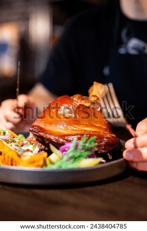 Similar – Foto Bild bayerischer Schweinebraten auf Holz