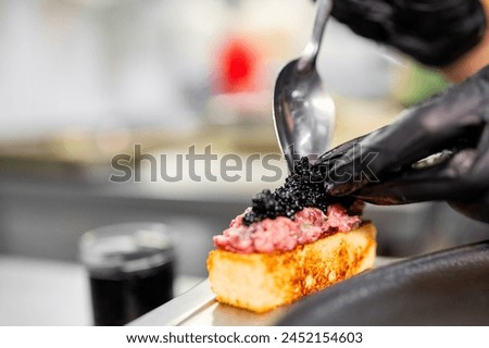 Similar – Image, Stock Photo Gourmet canapes of raw Iberian ham.